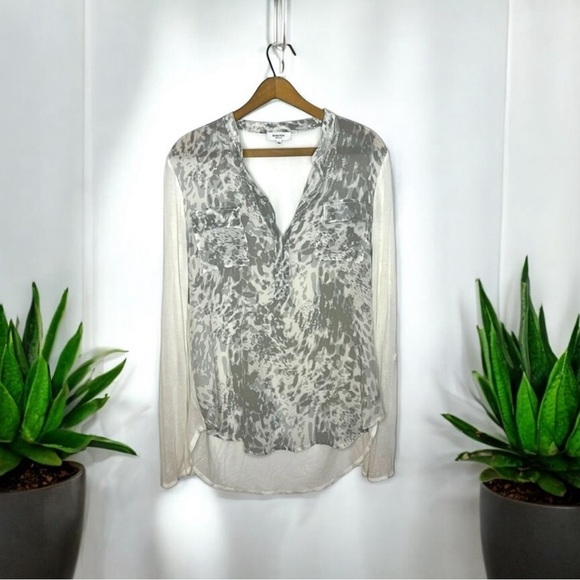 Babaton Tops - BABATON Aritzia Animal Print Silk Cotton Blend Long Sleeve V Neck Blouse